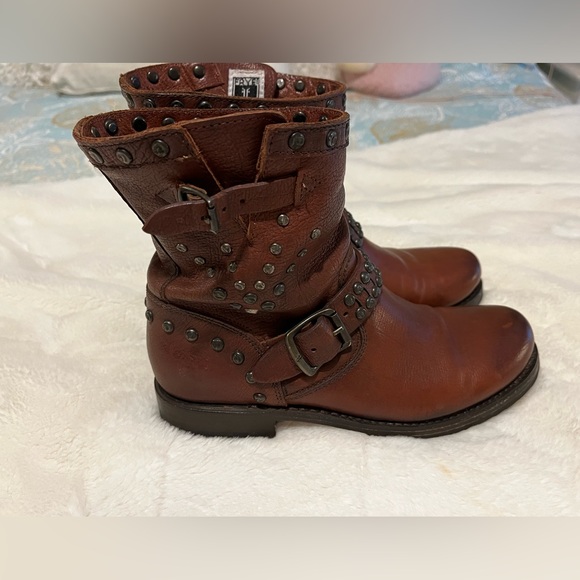 Frye Veronica cognac leather moto boots. - Picture 6 of 13